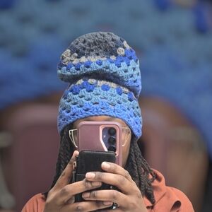 Blues Granny Square Slouchy Beanie, One Size, Handmade By Me, Ask About Customs